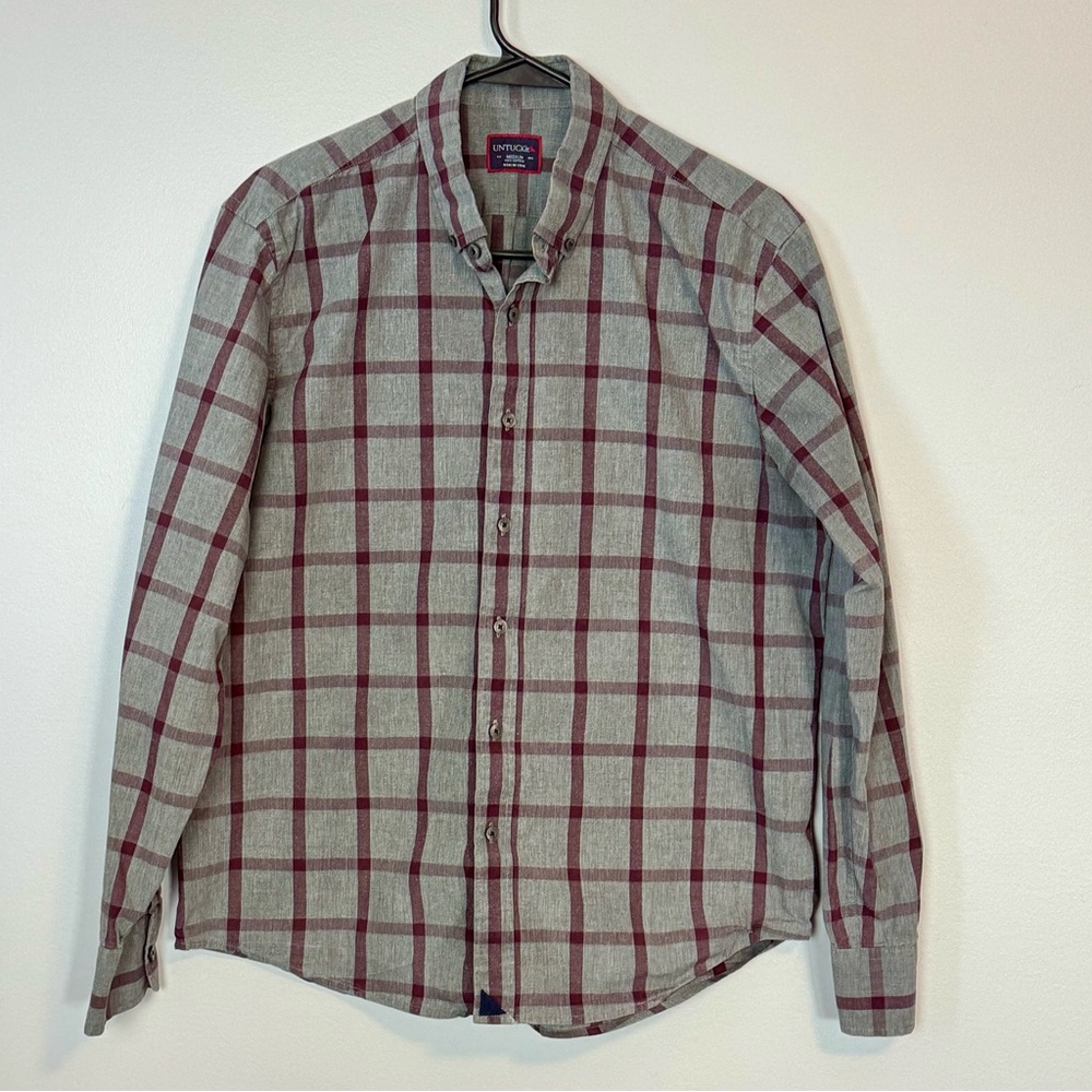 UNTUCKit Gray and Burgundy Plaid Shirt